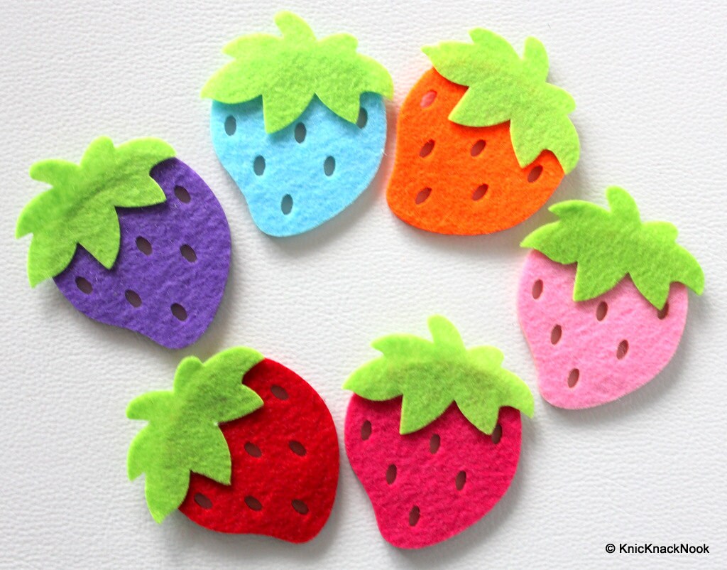 2 x Orange Strawberry Huge Felt Applique Patch, Strawberry Felt Applique, Strawberry Motif