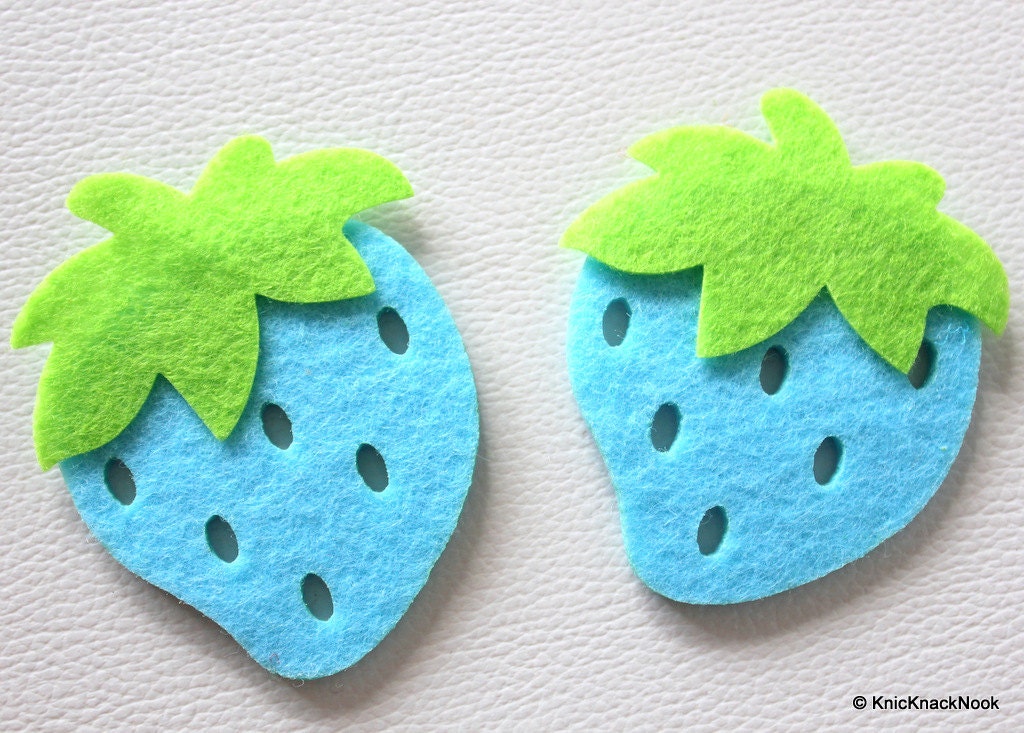 2 x Blue Strawberry Huge Felt Applique Patch