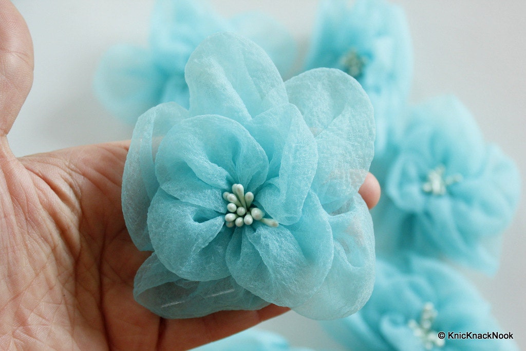 Blue Tissue Fabric Flower Applique