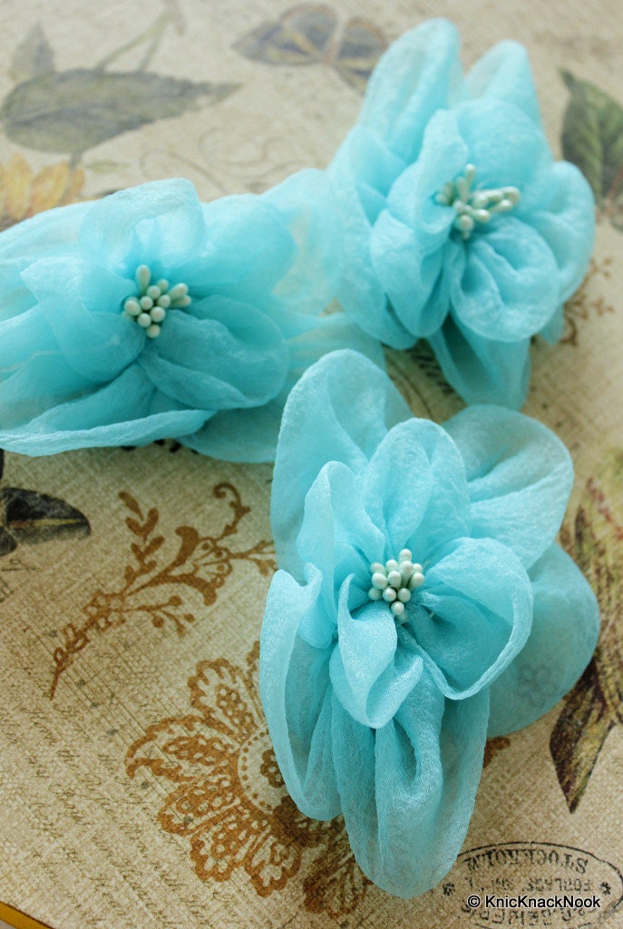 Blue Tissue Fabric Flower Applique