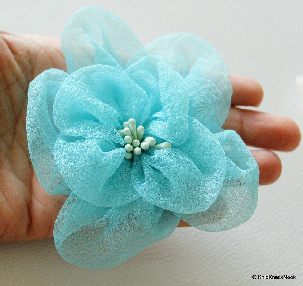 Blue Tissue Fabric Flower Applique