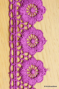 Thumbnail for Purple Embroidered Flower Lace Trim Ribbon Approx 32mm wide