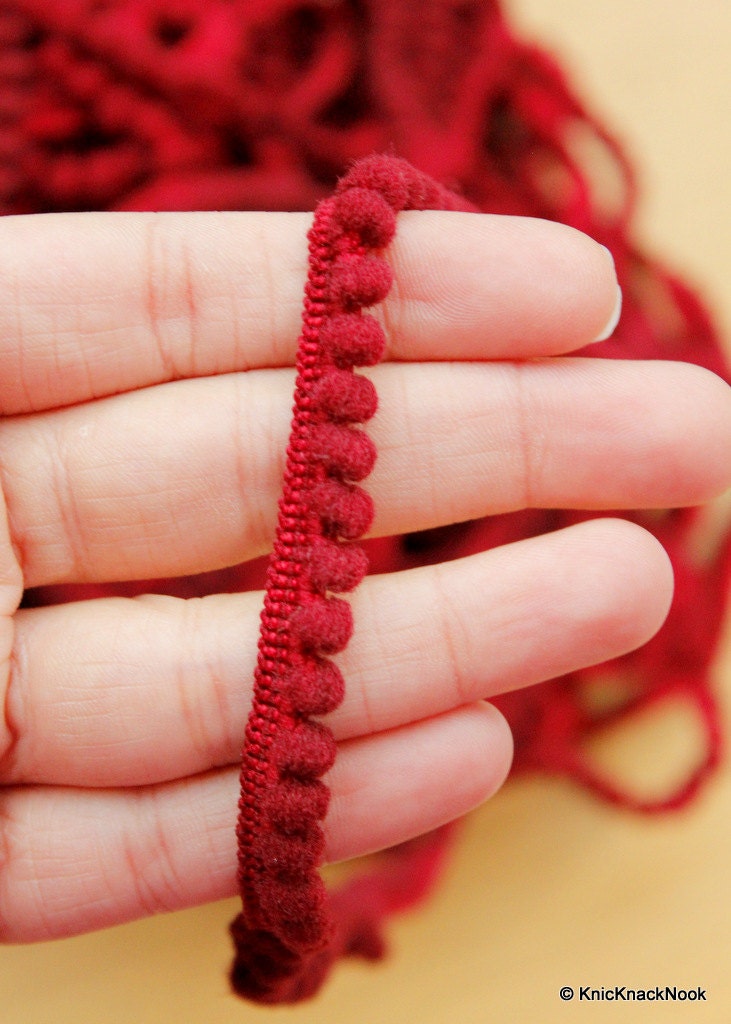 Maroon Embroidery Crochet (Wool) One Yard Lace Trims 10mm Wide