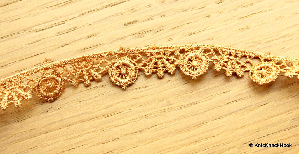 Brown Embroidery Crochet (Cotton)Wheel Pattern Lace Trims 15mm Wide