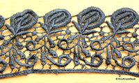 Thumbnail for Dark Blue Shimmer Embroidery Cotton One Yard Rose Flower, Lace Trim 6cm Wide