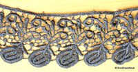 Thumbnail for Dark Blue Shimmer Embroidery Cotton One Yard Rose Flower, Lace Trim 6cm Wide