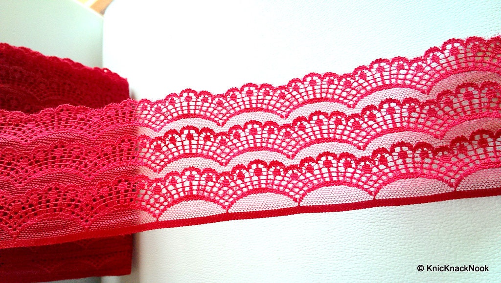 Wholesale Maroon Scallop Net Lace Trim Ribbon 82mm wide, Decorative Trim, Crafting Lace Ribbon