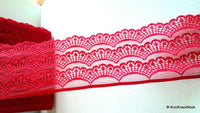 Thumbnail for Wholesale Maroon Scallop Net Lace Trim Ribbon 82mm wide, Decorative Trim, Crafting Lace Ribbon