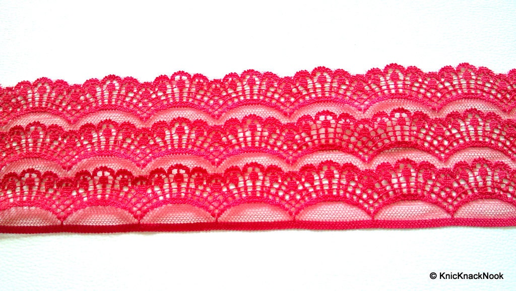 Wholesale Maroon Scallop Net Lace Trim Ribbon 82mm wide, Decorative Trim, Crafting Lace Ribbon