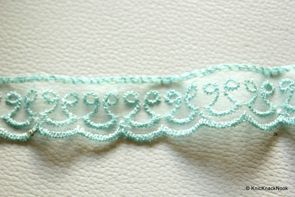 Blue Organza Net Embroidery Lace Trim Ribbon 26mm wide