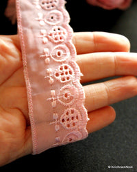 Thumbnail for Pink Organza Net Embroidery Lace Trim Ribbon 32mm wide