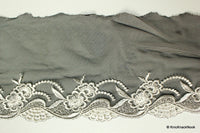 Thumbnail for Black Soft Net Lace Trim with White Embroidered Flowers 5 1/2 inches wide, Costume Trim, Crafting Ribbon