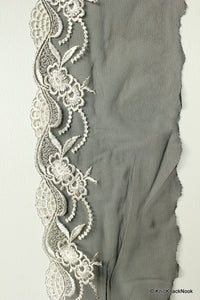 Thumbnail for Black Soft Net Lace Trim with White Embroidered Flowers 5 1/2 inches wide, Costume Trim, Crafting Ribbon