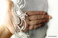 Thumbnail for Black Soft Net Lace Trim with White Embroidered Flowers 5 1/2 inches wide, Costume Trim, Crafting Ribbon