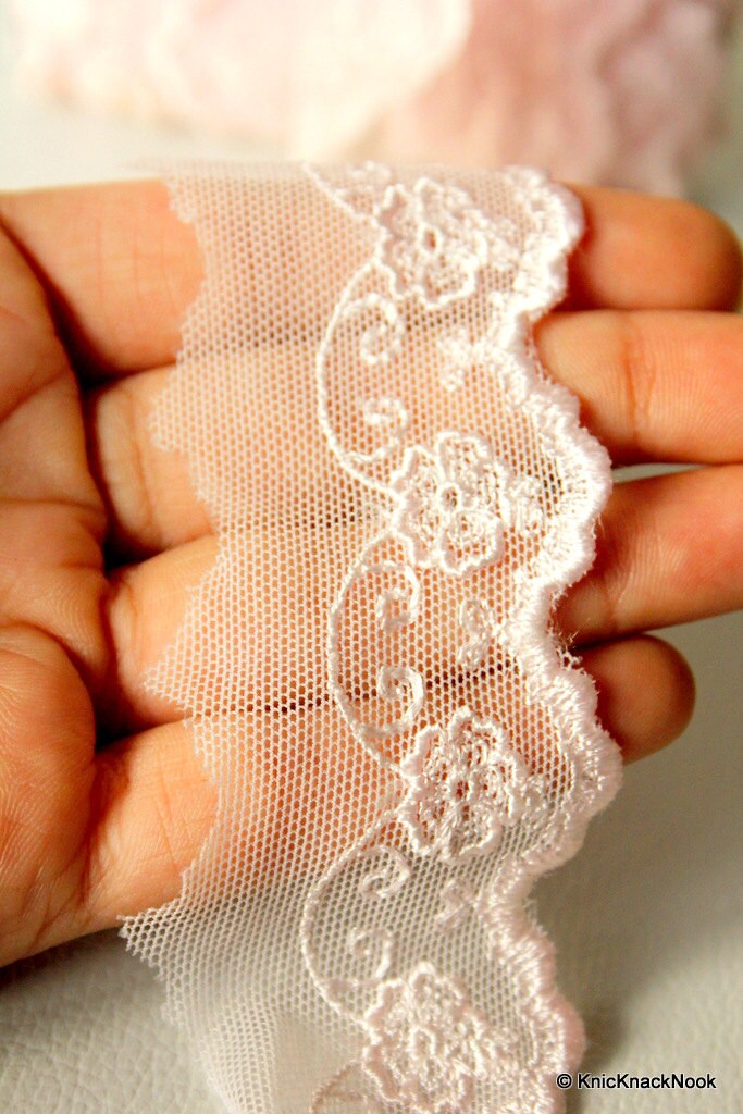 Wholesale Pink Embroidered Soft Net Lace Trim Ribbon 45mm wide, Trim by 9 Yards Soft Lace Costume Lace, Wedding Laces