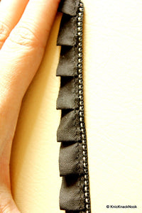 Thumbnail for Wholesale Pleated Black Satin Ribbon Trim Border 15mm wide, Trim By 9 Yards