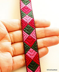 Thumbnail for Jacquard Pink, Fuchsia And Green Cotton Thread Embroidery One Yard Lace Trim 20mm Wide, Costume Trim