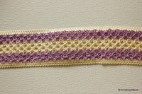 Thumbnail for Beige And Purple Thread Lace Trim, 40mm wide