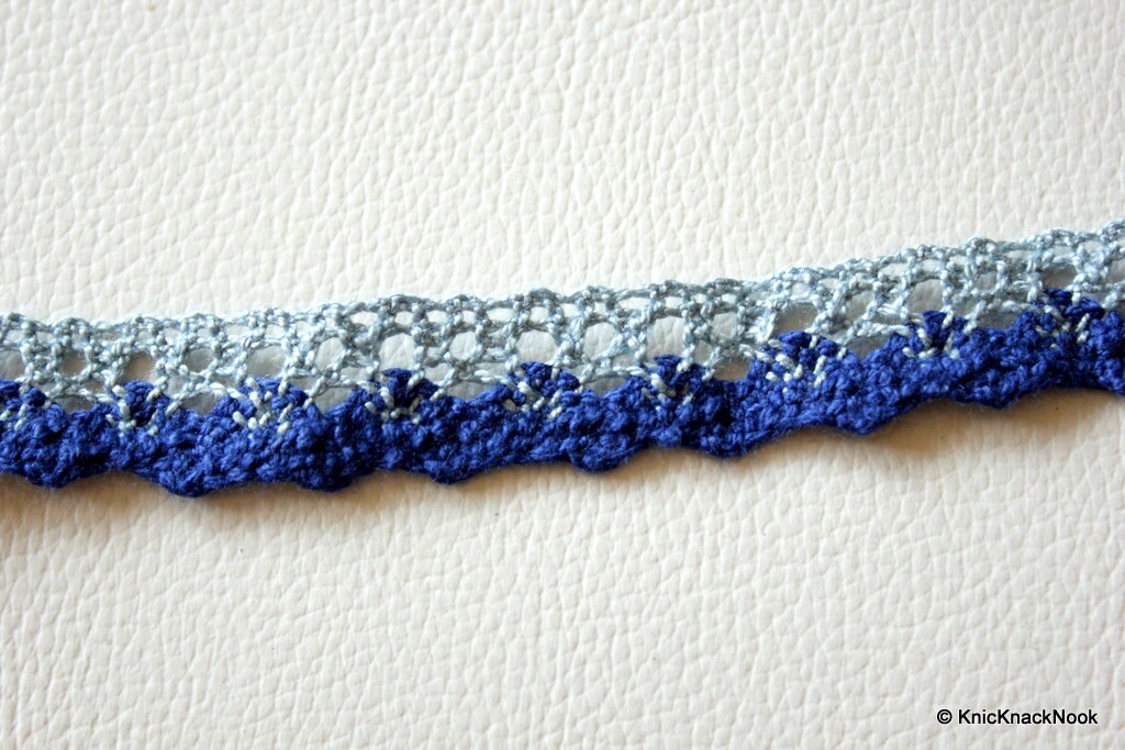 Dark Blue And Light Blue Embroidery Crochet (Cotton) One Yard Lace Trims Approx. 18mm Wide