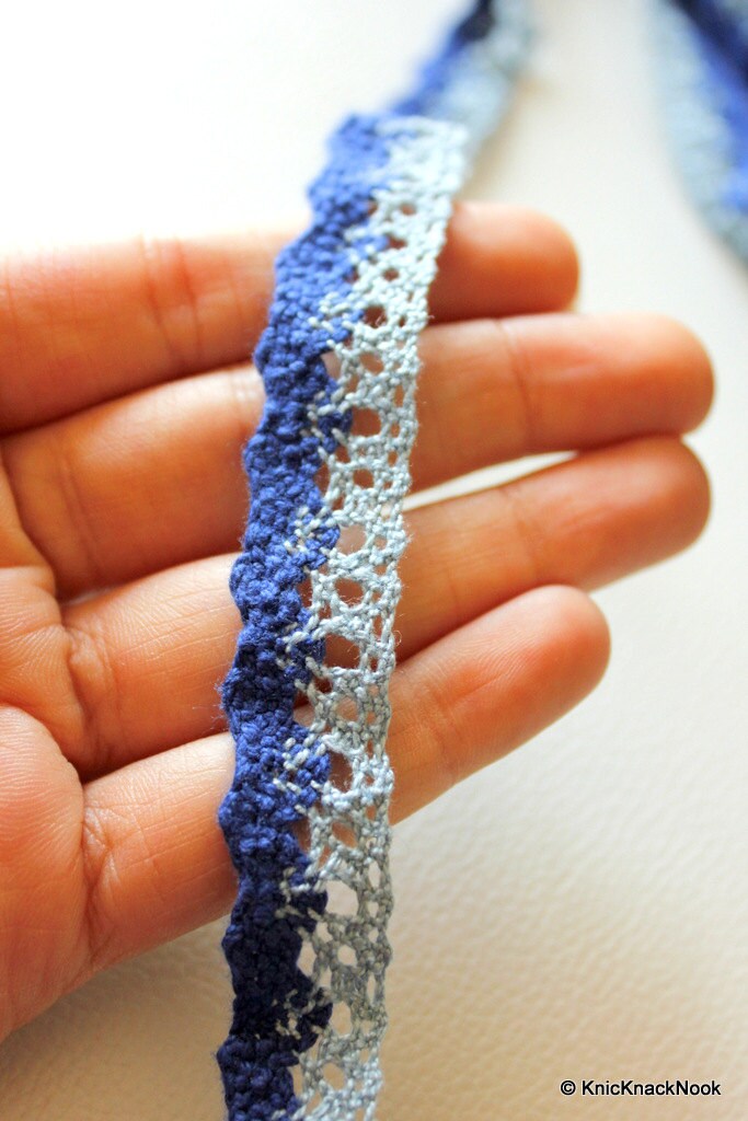 Dark Blue And Light Blue Embroidery Crochet (Cotton) One Yard Lace Trims Approx. 18mm Wide