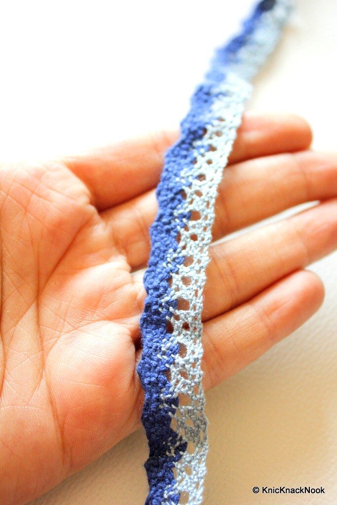 Dark Blue And Light Blue Embroidery Crochet (Cotton) One Yard Lace Trims Approx. 18mm Wide