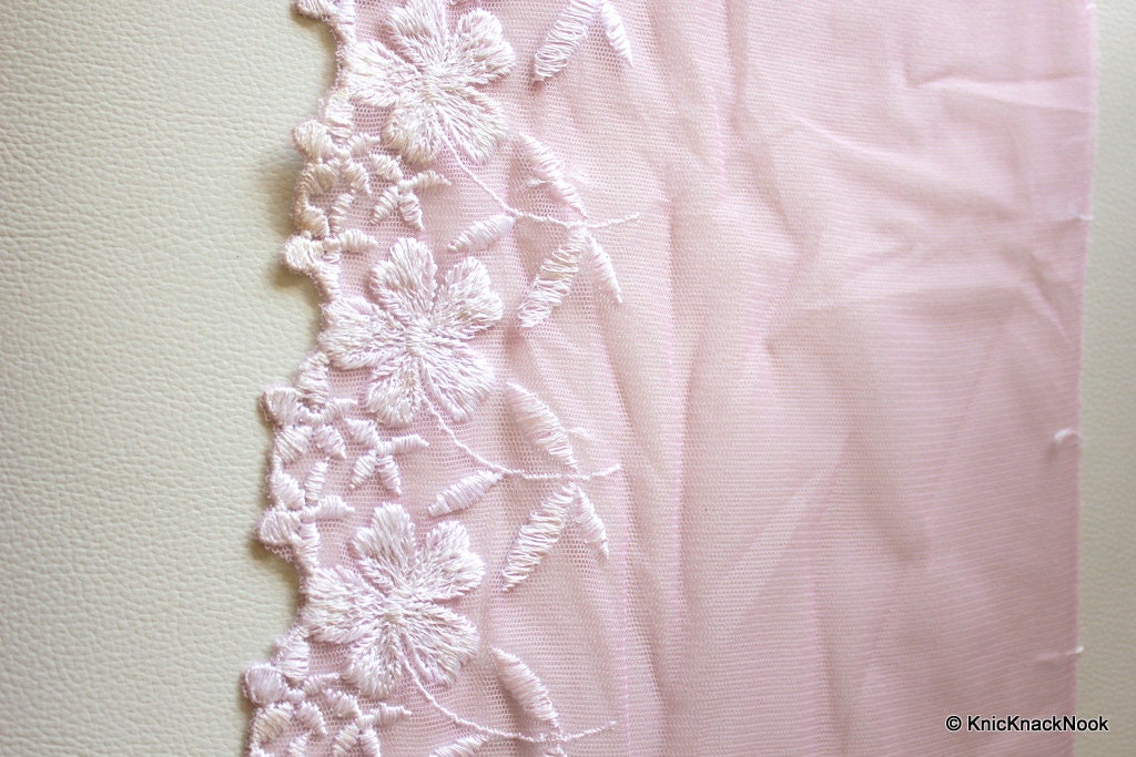 Wholesale Pink Net Lace With White Flowers Embroidery Approx. 20cm wide Trim By 9 Yards Pink Lace Embroidered Trim Costume Craft Trim