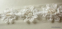 Thumbnail for White Tissue Fabric Flower Lace Trim Border, Approx. 50mm wide