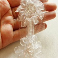 Thumbnail for White Tissue Fabric Flower Lace Trim Border, Approx. 50mm wide