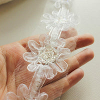 Thumbnail for White Tissue Fabric Flower Lace Trim Border, Approx. 50mm wide