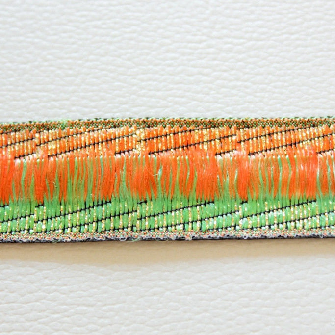 Green, Gold And Peach Silk Thread Embroidery One Yard Lace Trim 25mm Wide