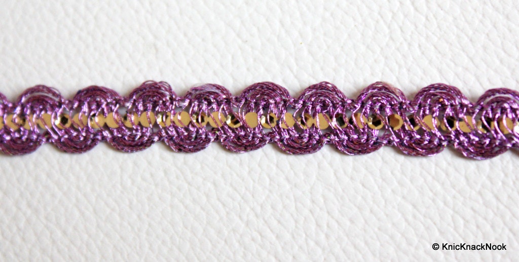 Lilac Purple Lace Trim With Silver Sequins, Approx. 10 mm wide