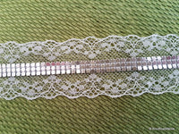 Thumbnail for White Lace Trim With Silver Metal Detailing, Approx. 42mm Wide Lace Trim