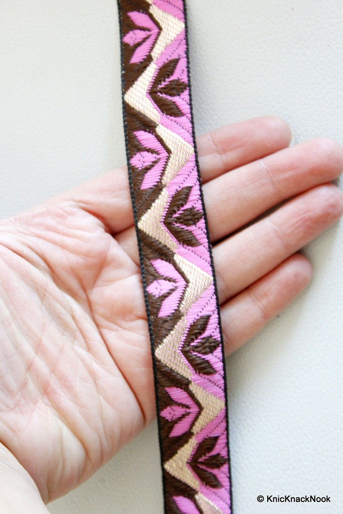 Pink Sari Jacquard Brocade Lace Trim, Approx. 25mm Wide Trim By 2 yard Sewing Trim Costume Trim