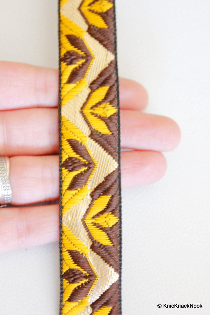 Brown Sari Jacquard Brocade Lace Trim, Approx. 25mm Wide Trim By 2 yard Sewing Trim Costume Trim