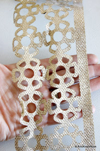 Thumbnail for Wholesale Gold Shimmer Cut Work Floral Trim, Approx. 96mm wide Crafting Ribbon Trim By Yard Decorative Trim