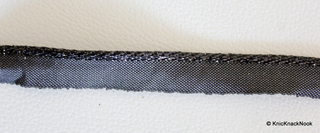 Wholesale Black Lace Trim With Shining Black Piping, Approx. 14 mm wide