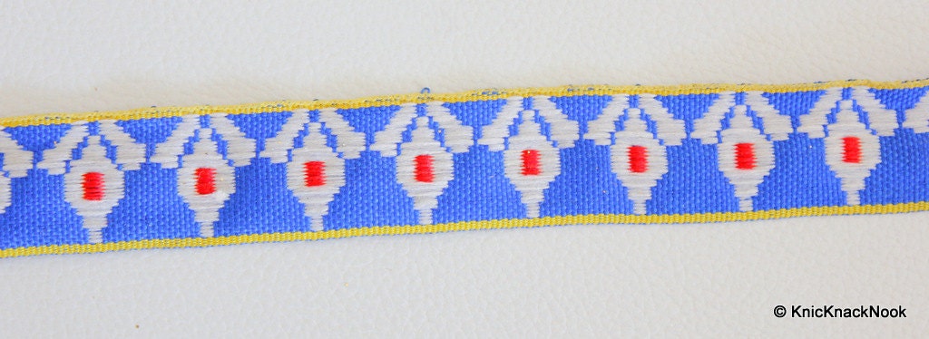 Wholesale Blue, White And Red Embroidery Fabric Lace Trim, Approx. 22mm Wide