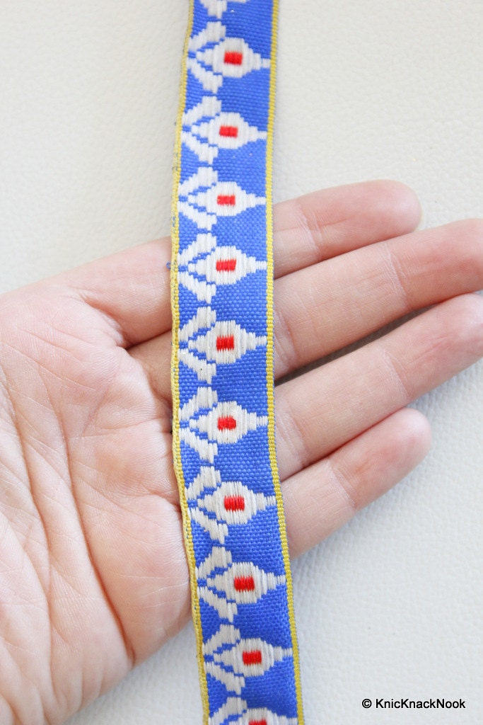 Wholesale Blue, White And Red Embroidery Fabric Lace Trim, Approx. 22mm Wide