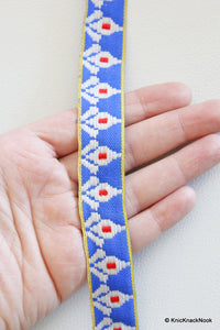 Thumbnail for Wholesale Blue, White And Red Embroidery Fabric Lace Trim, Approx. 22mm Wide