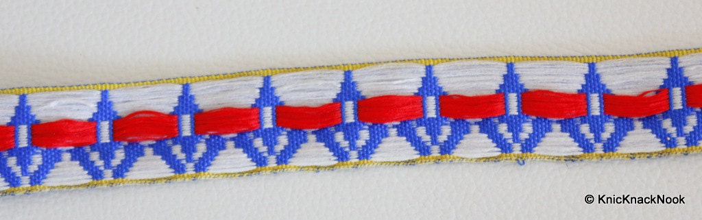 Wholesale Blue, White And Red Embroidery Fabric Lace Trim, Approx. 22mm Wide