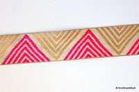 Thumbnail for Wholesale Fuchsia Pink And Gold Temple Border Embroidery Lace Trim, Approx. 42mm Wide