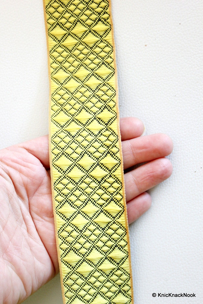 Wholesale Yellow And Black Jacquard Trim, Approx. 45mm Wide, Decorative Trim