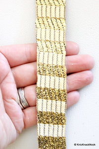 Thumbnail for Wholesale Faux Leather Trim Lace With Light Brown Embroidery And Gold Glitter, Approx 28 mm Wide Belt Trim Craft Decorative Trimming 9 Yards