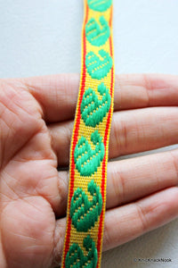 Thumbnail for Wholesale Yellow Fabric Trim With Green And Red Embroidery Thread Lace Trim, 15mm wide